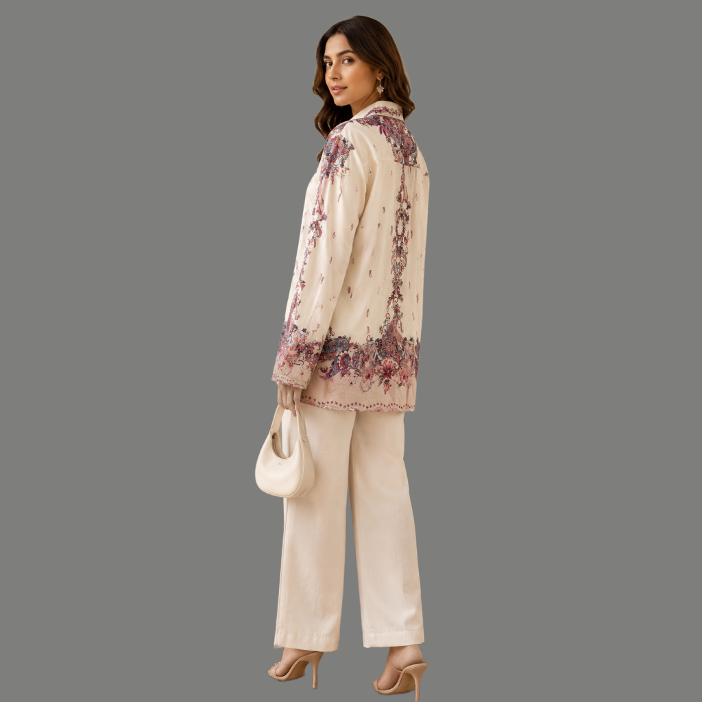 Ivory Floral Paisley Trim Shirt - back