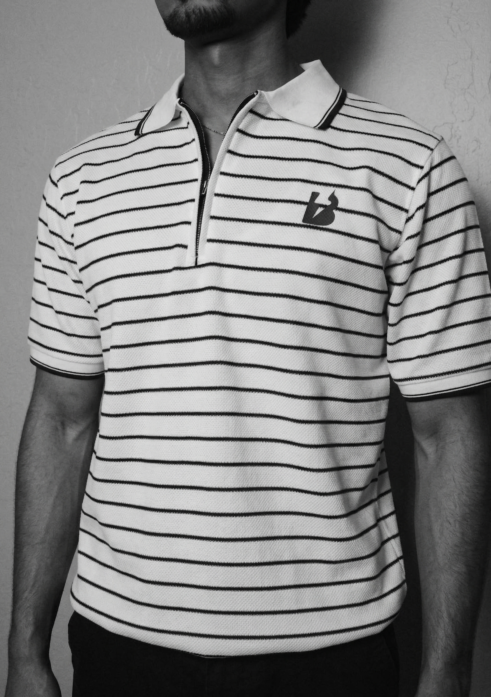 Stripped Quater zipper Polo