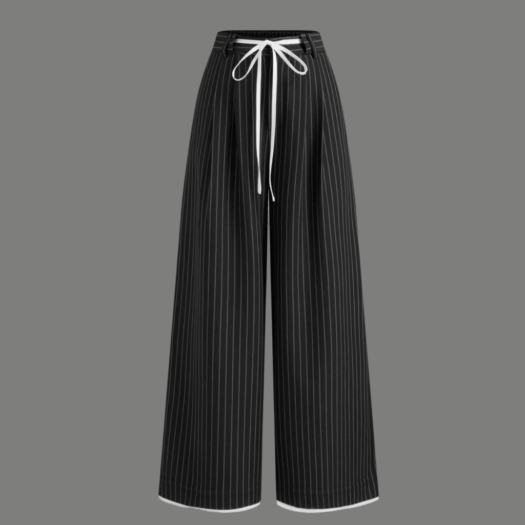 Tailored Drawstring Accent Pinstripe Wide Leg Trousers