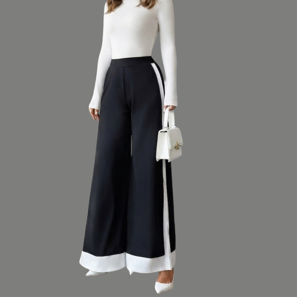 High Waist Side Stripe Wide Leg Trousers