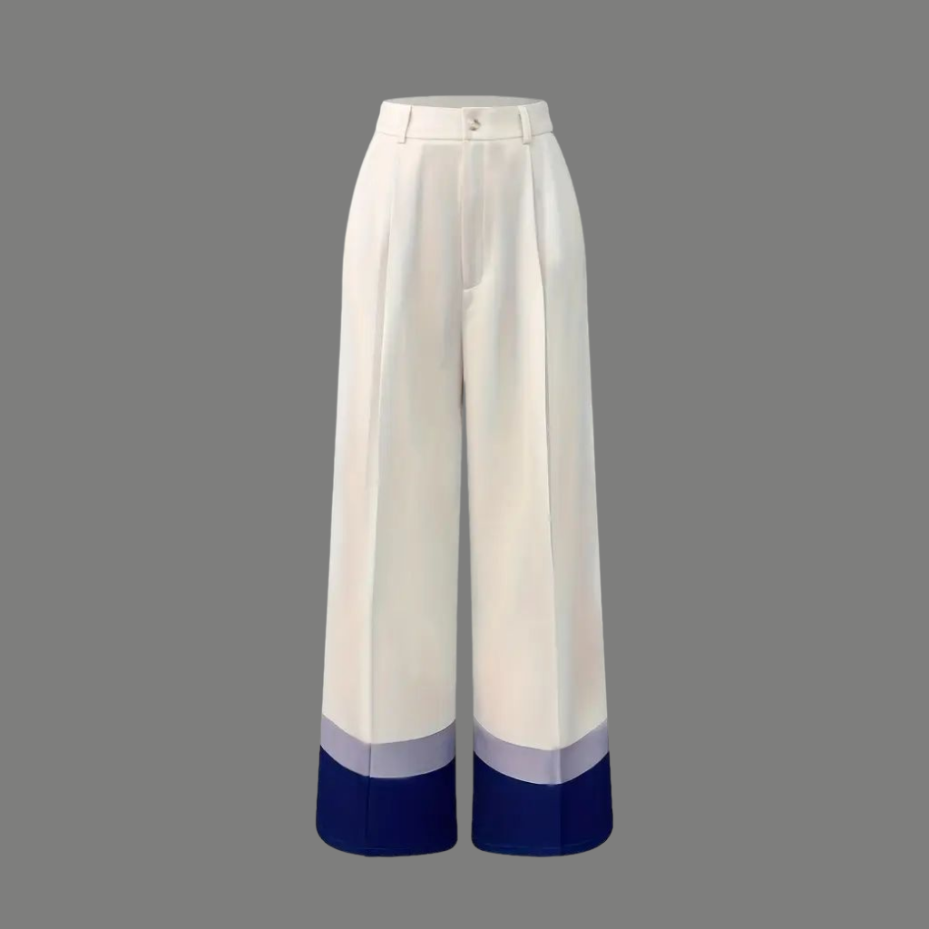 High Waist Colorblock Cuff Wide Leg Trousers