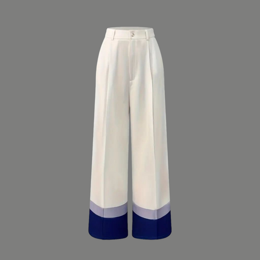 High Waist Colorblock Cuff Wide Leg Trousers