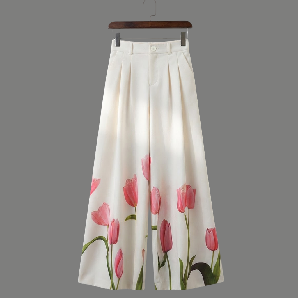 Botanical Print High Rise Wide Leg Trousers