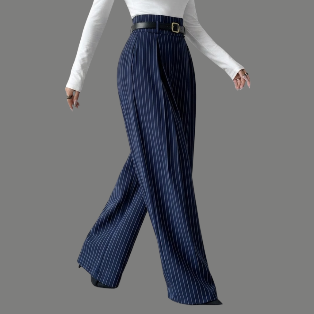 Tailored High Waist Pinstripe Belted Wide Trousers