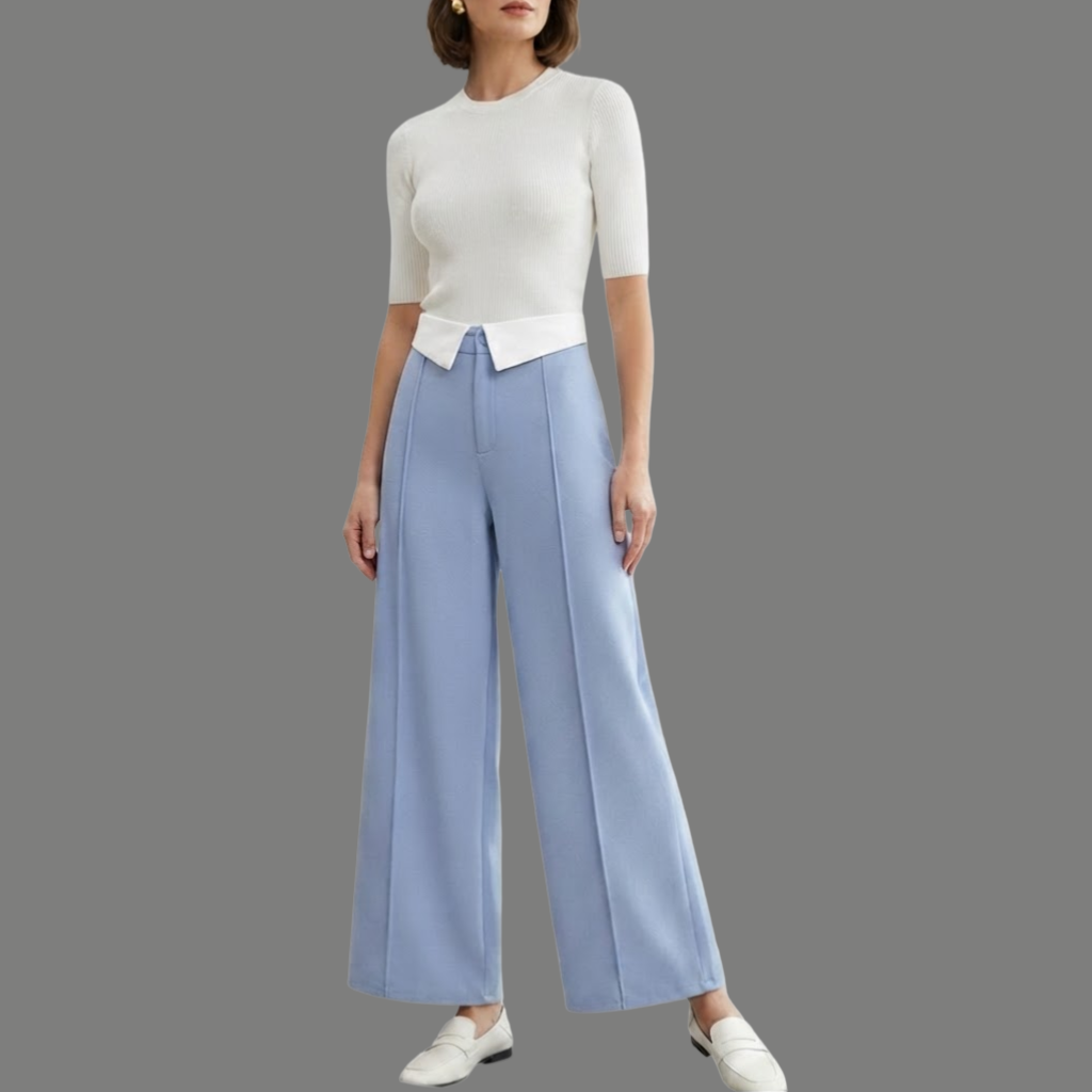 High Waist Wide Leg Foldover Waistband Trousers
