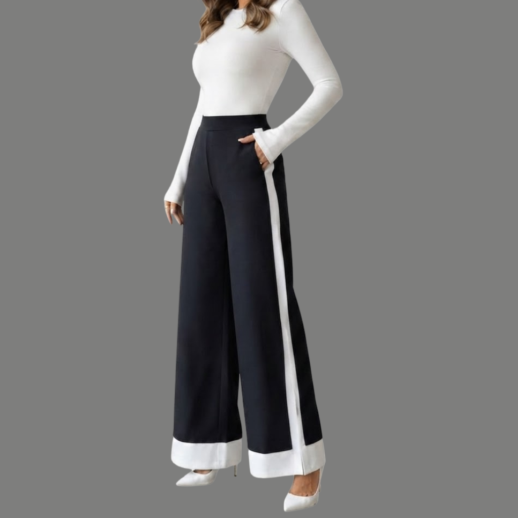 High Waist Side Stripe Wide Leg Trousers