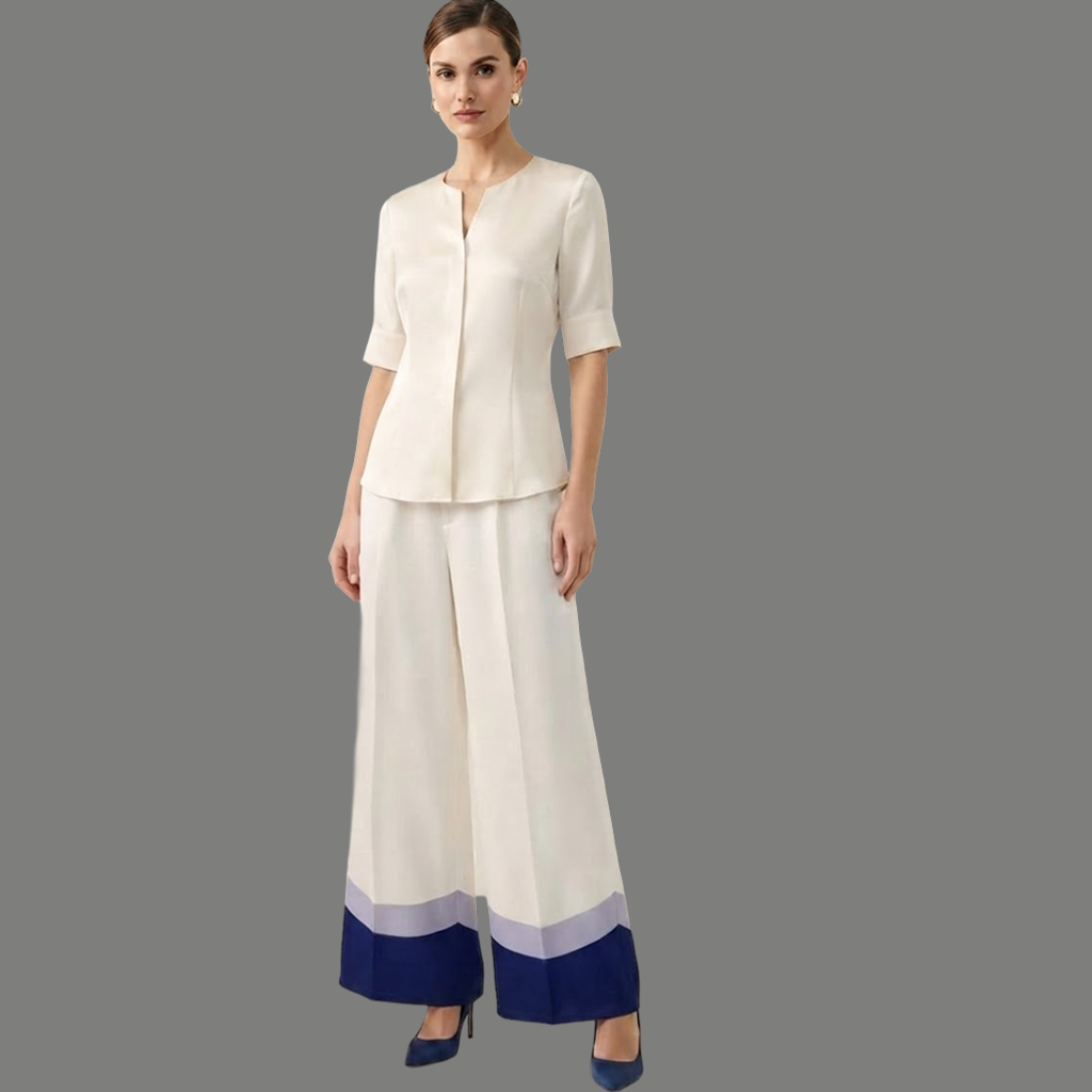 High Waist Colorblock Cuff Wide Leg Trousers