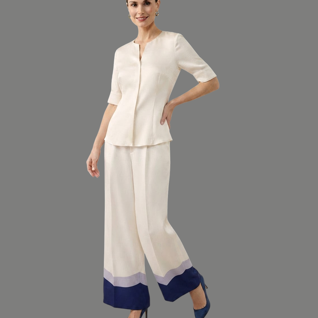 High Waist Colorblock Cuff Wide Leg Trousers