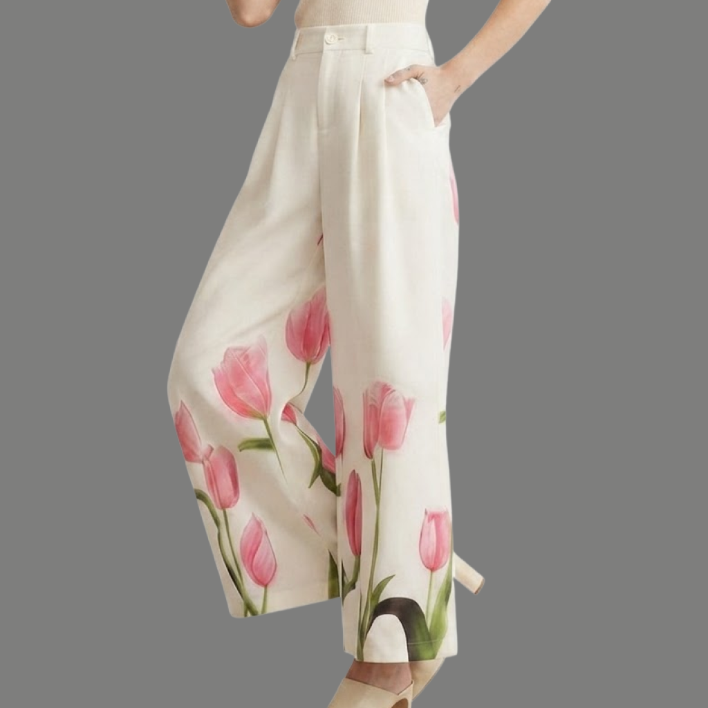 Botanical Print High Rise Wide Leg Trousers