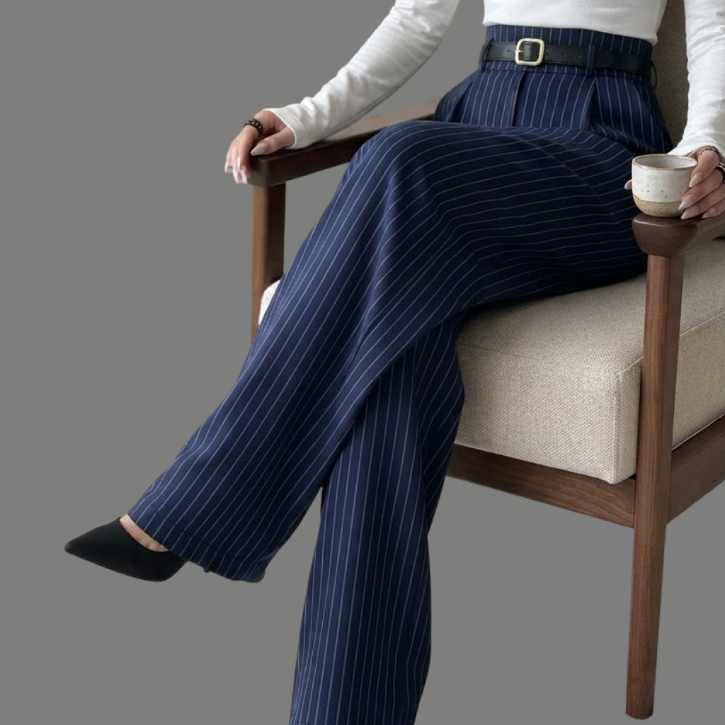 Tailored High Waist Pinstripe Belted Wide Trousers