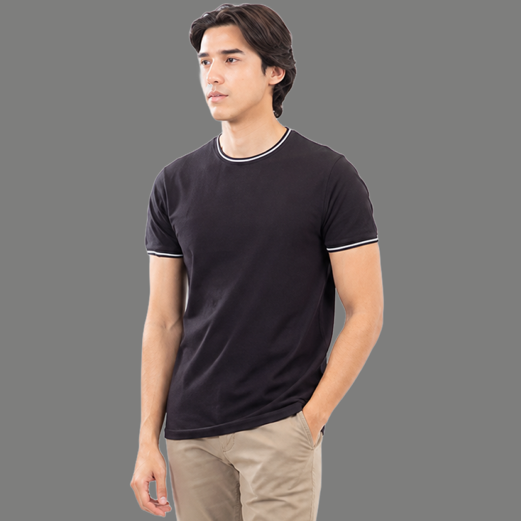 Relaxed Fit Tipped Trim Short Sleeve T Shirt