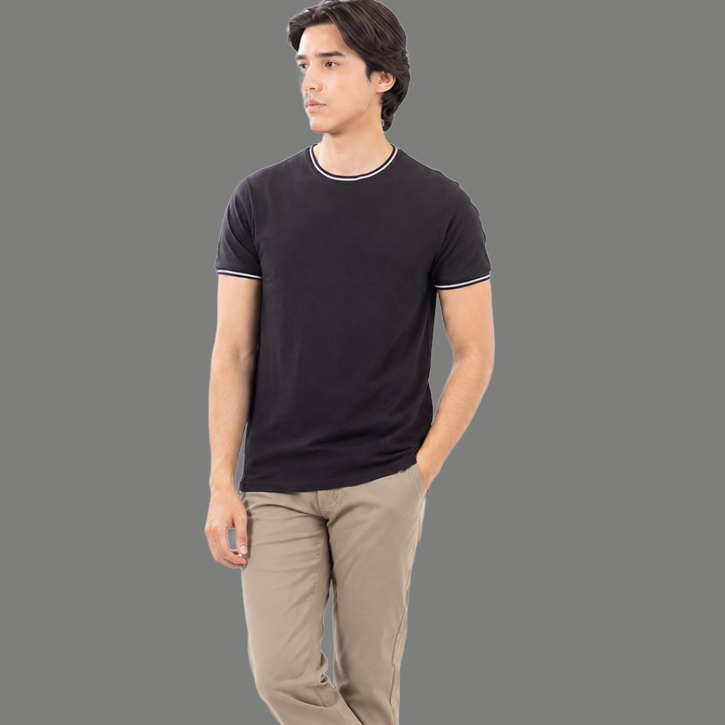 Relaxed Fit Tipped Trim Short Sleeve T Shirt