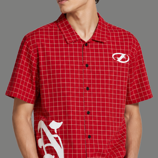 Signature Oversized Grid Print Cuban Collar Shirt
