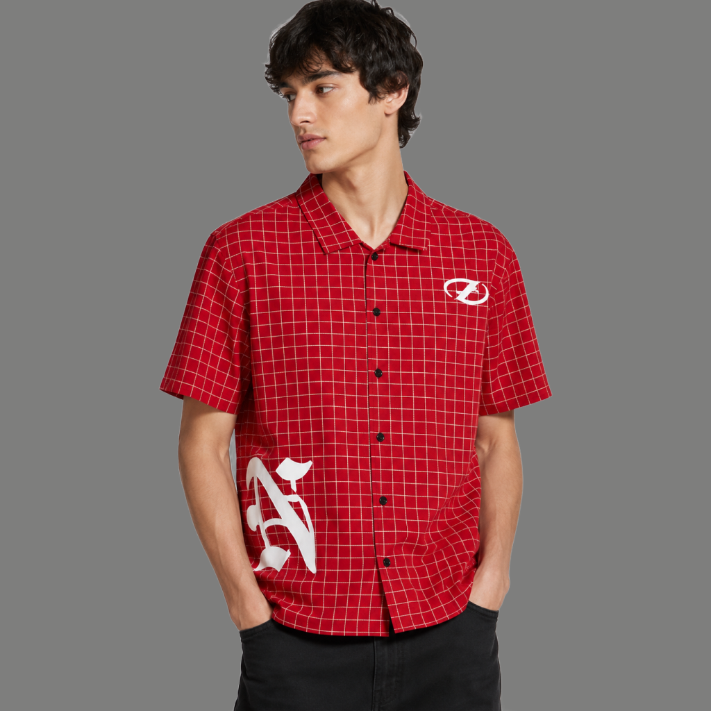 Signature Oversized Grid Print Cuban Collar Shirt