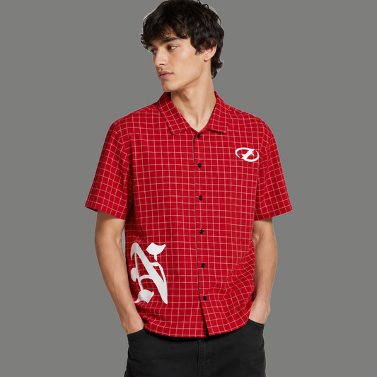 Signature Oversized Grid Print Cuban Collar Shirt