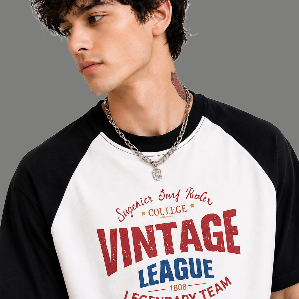 Relaxed Fit Vintage Graphic Raglan Sleeve Shirt
