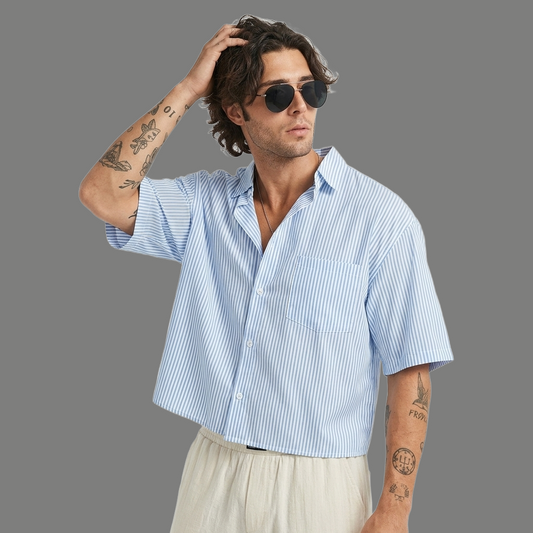 Relaxed Fit Vertical Stripe Pocket Button Down