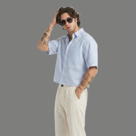 Relaxed Fit Vertical Stripe Pocket Button Down