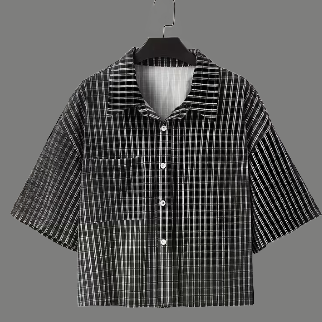 Relaxed Fit Checkered Pocket Boxy Resort Shirt