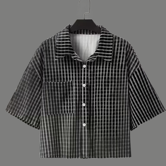 Relaxed Fit Checkered Pocket Boxy Resort Shirt