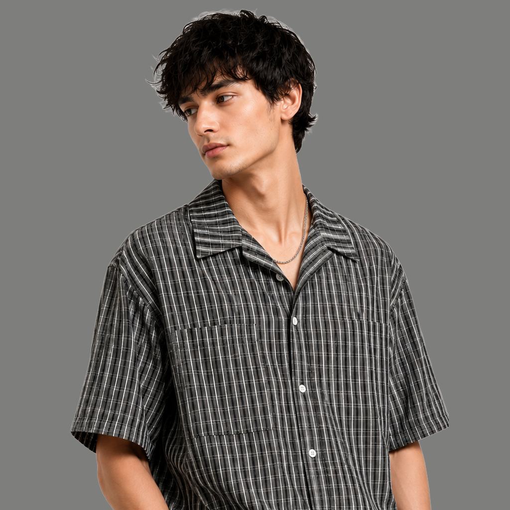 Relaxed Fit Checkered Pocket Boxy Resort Shirt
