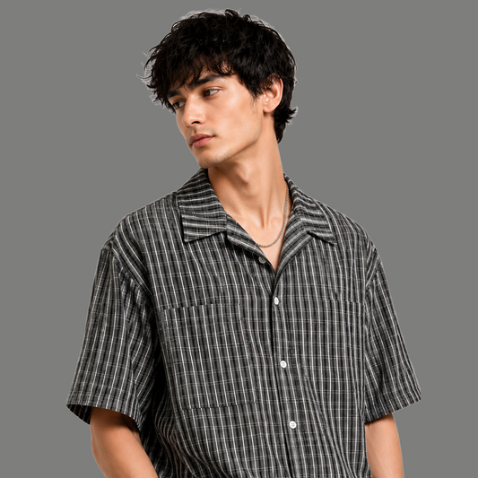 Relaxed Fit Checkered Pocket Boxy Resort Shirt