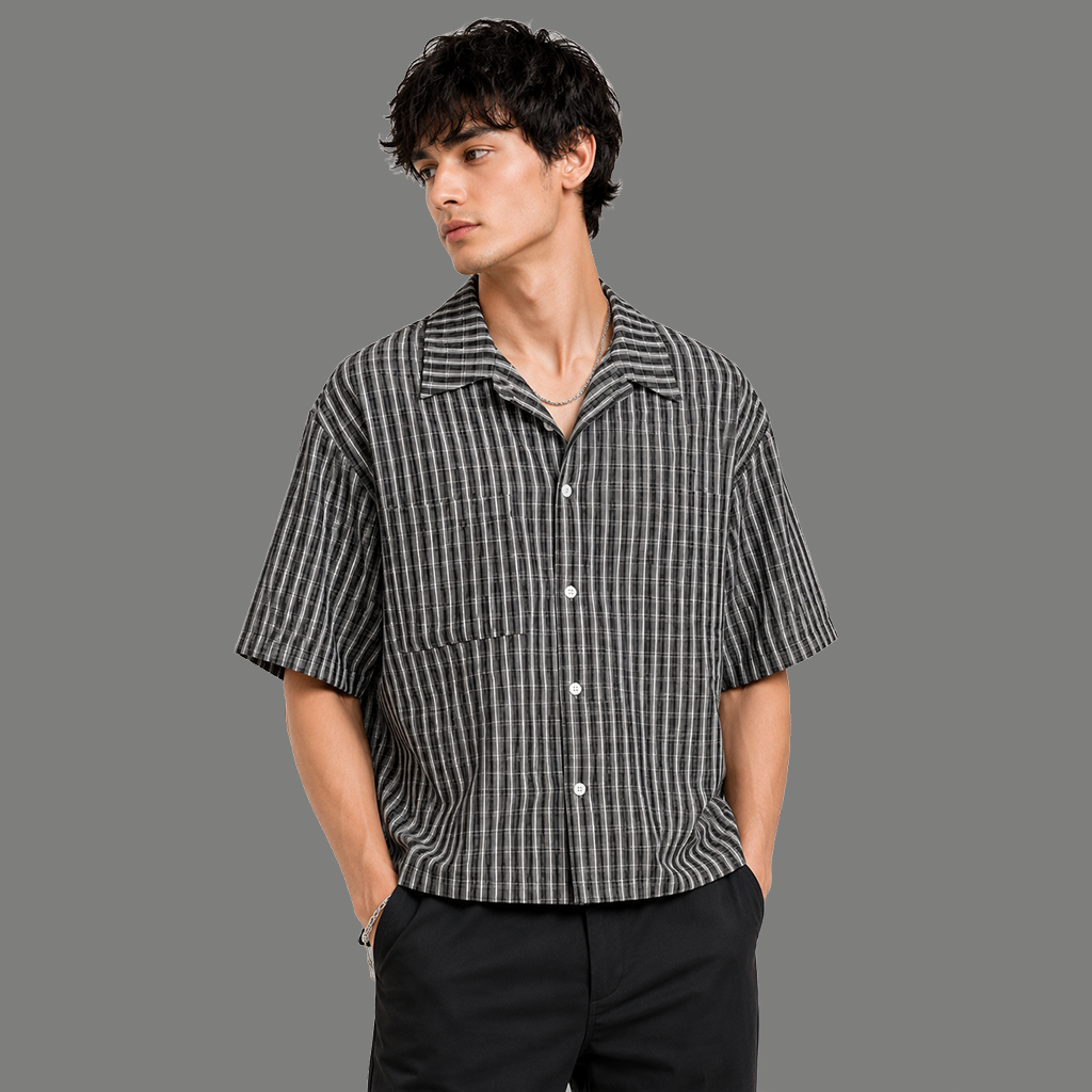 Relaxed Fit Checkered Pocket Boxy Resort Shirt