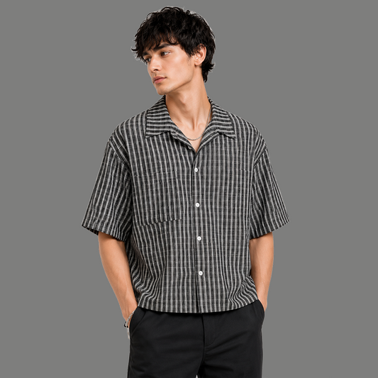 Relaxed Fit Checkered Pocket Boxy Resort Shirt