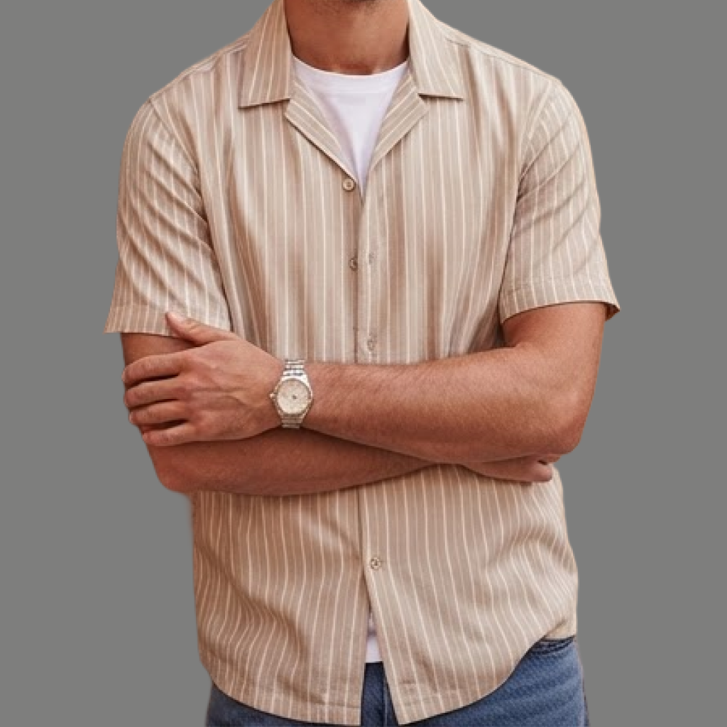 Oversized Striped Short Sleeve Resort Button Shirt