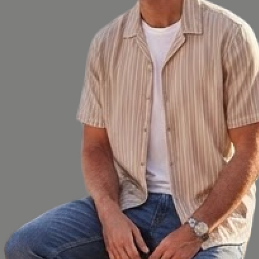 Oversized Striped Short Sleeve Resort Button Shirt