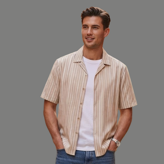 Oversized Striped Short Sleeve Resort Button Shirt