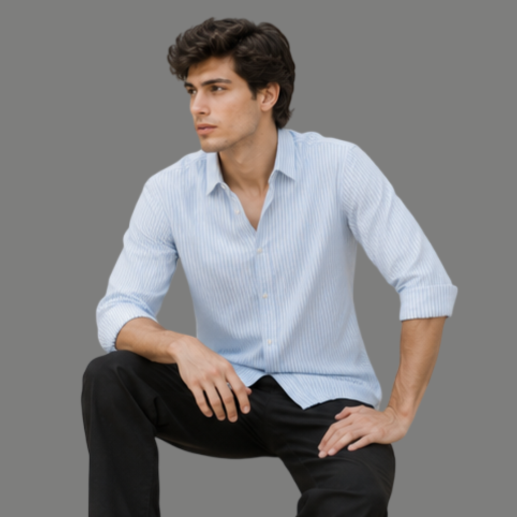 Relaxed Fit Vertical Striped Linen Shirt.