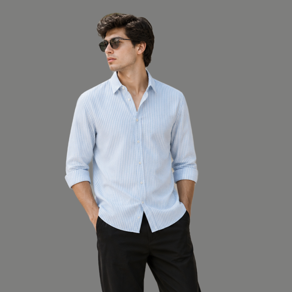 Relaxed Fit Vertical Striped Linen Shirt.