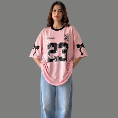 Distressed Graphic Sleeve Ribbon Oversized Tee