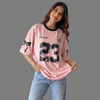 Distressed Graphic Sleeve Ribbon Oversized Tee