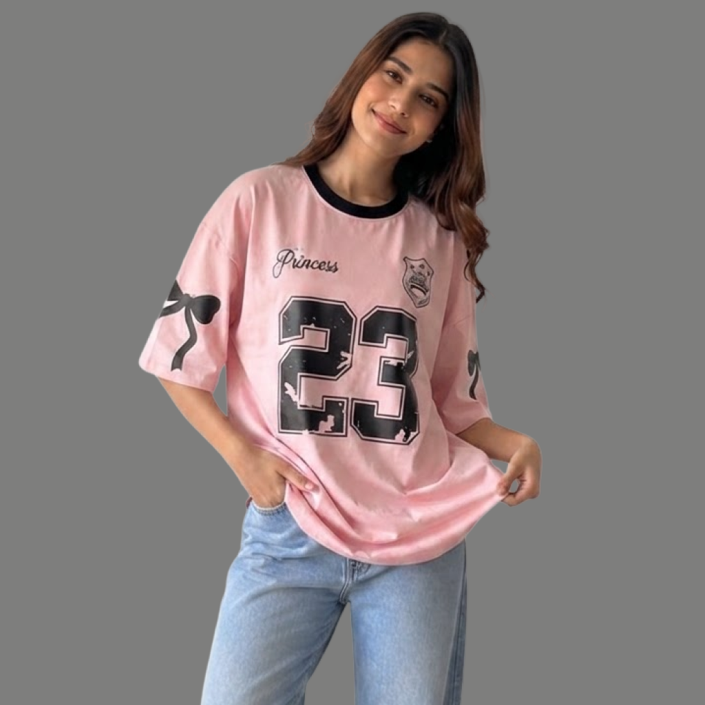 Distressed Graphic Sleeve Ribbon Oversized Tee