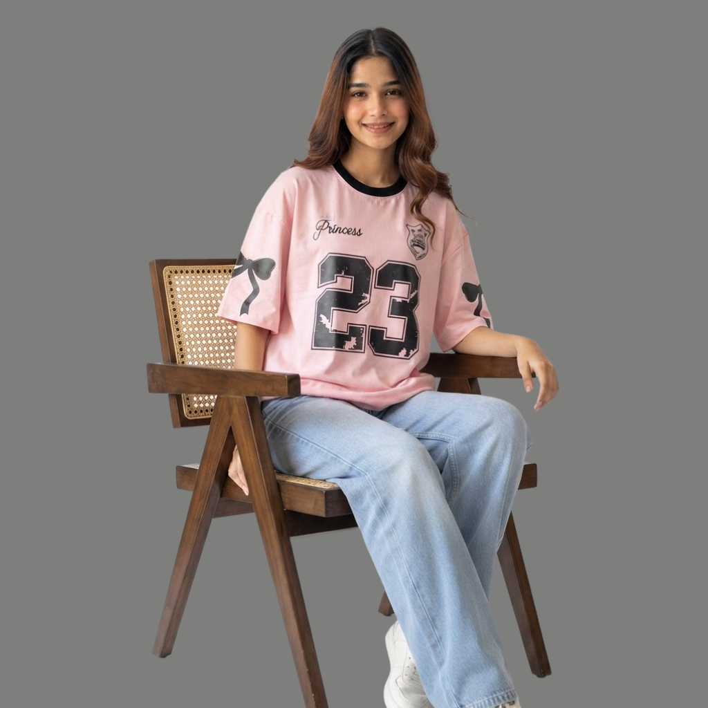 Distressed Graphic Sleeve Ribbon Oversized Tee