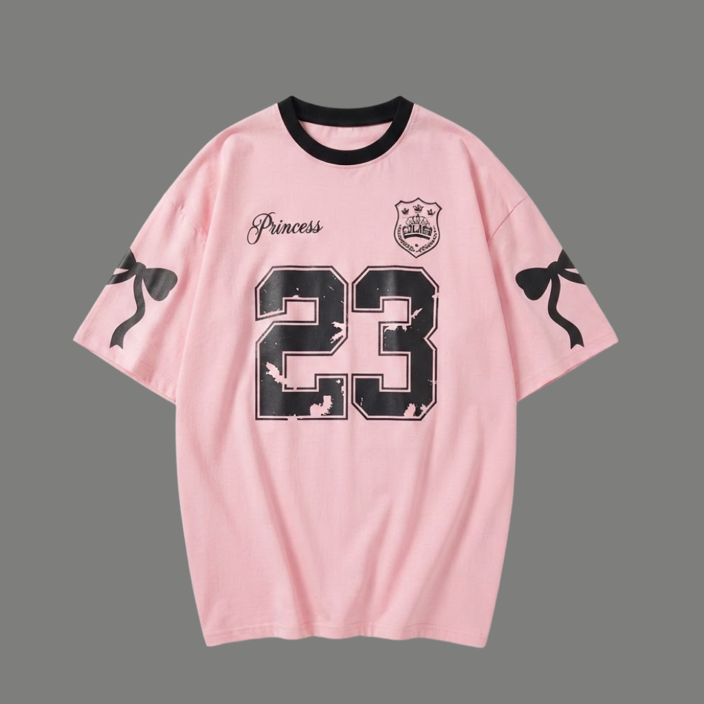 Distressed Graphic Sleeve Ribbon Oversized Tee