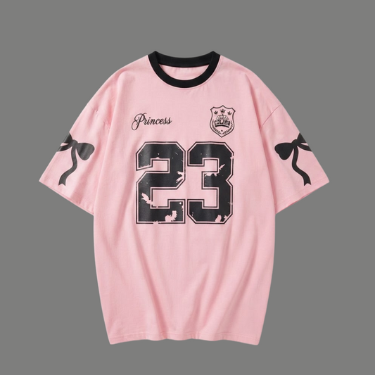 Distressed Graphic Sleeve Ribbon Oversized Tee