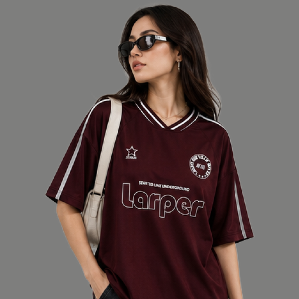 Retro Athletic Graphic V Neck Jersey Top