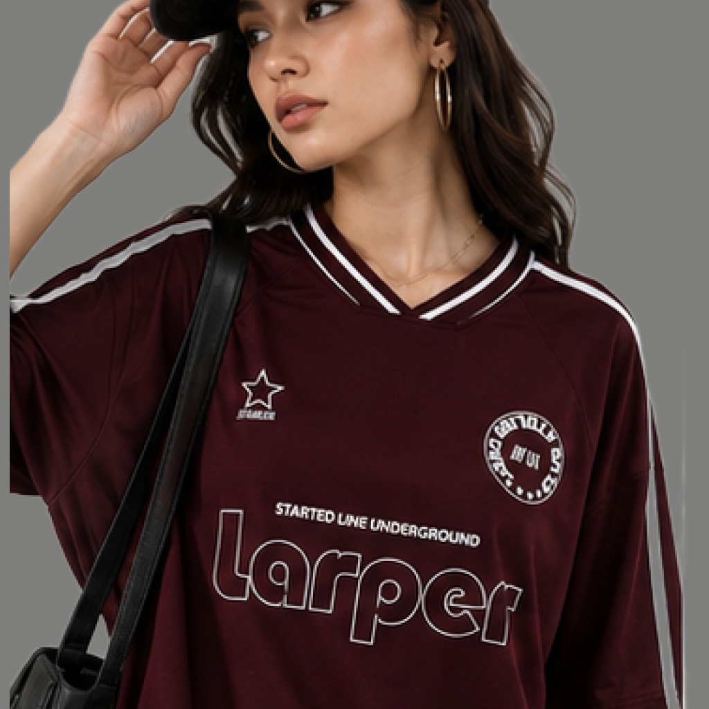 Retro Athletic Graphic V Neck Jersey Top