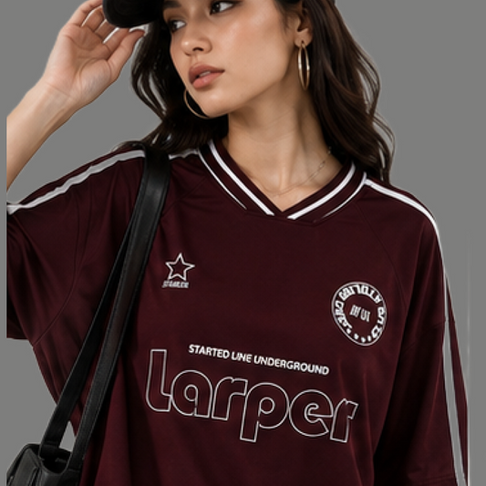 Retro Athletic Graphic V Neck Jersey Top