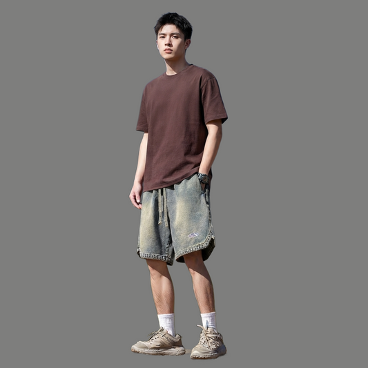 Casual Loose Fit Drawstring Denim Shorts