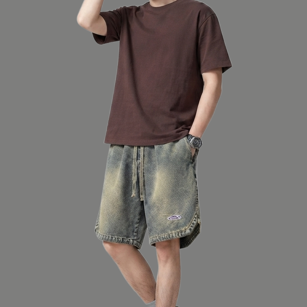 Casual Loose Fit Drawstring Denim Shorts