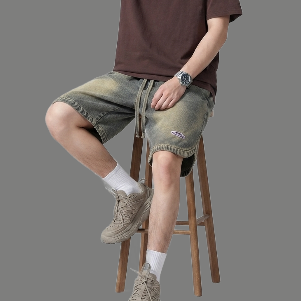 Casual Loose Fit Drawstring Denim Shorts