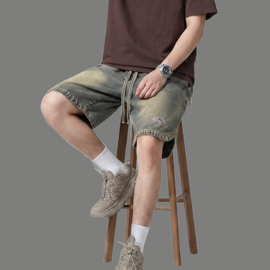 Casual Loose Fit Drawstring Denim Shorts