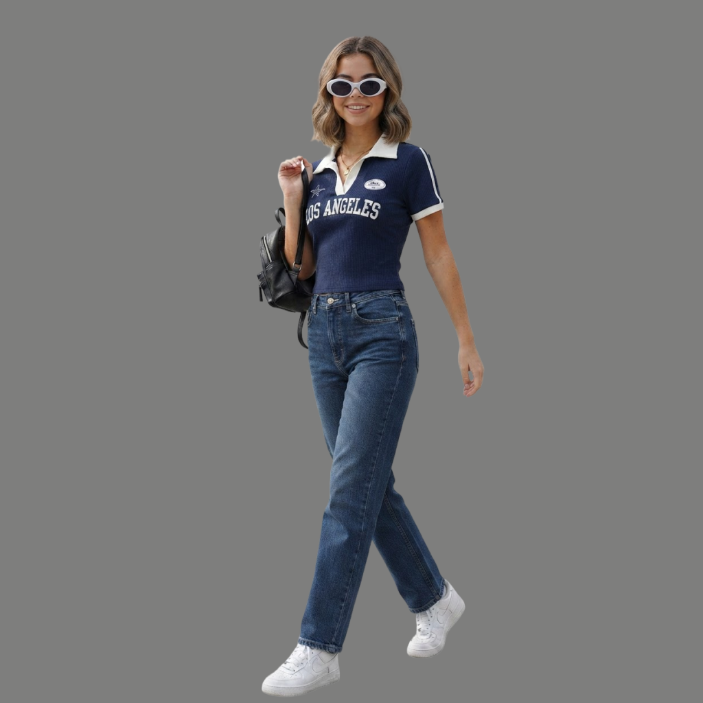 Slim Fit Contrast Collar Graphic Polo Top