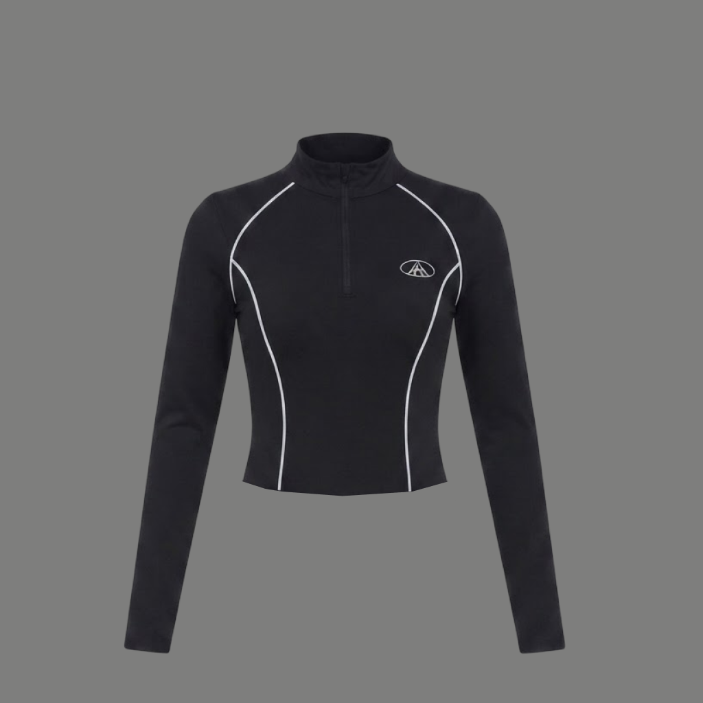 Streetwear Contrast Piping Quarter Zip Top