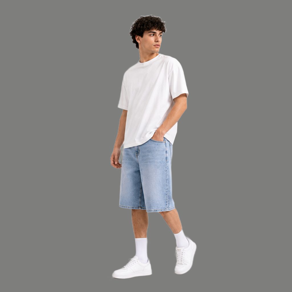 Oversized Wide Leg Light Wash Denim Jorts