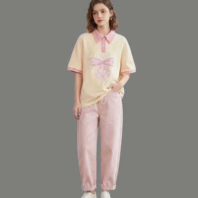 Relaxed Fit Graphic Ribbon Polo Shirt